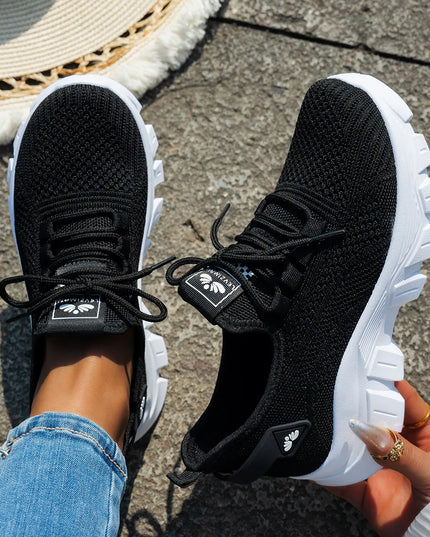 Mesh Lace Up Platform Athletic Black