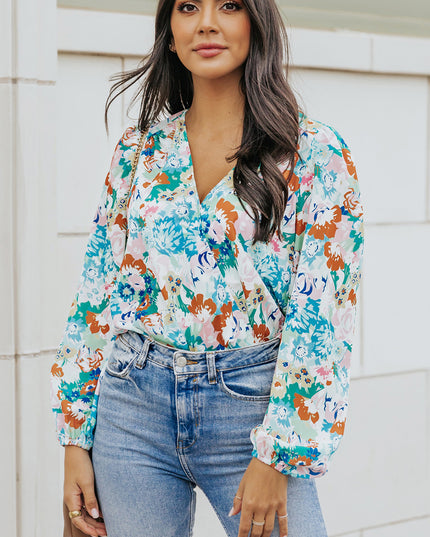 Floral Long Balloon Sleeve Bodysuit Floral