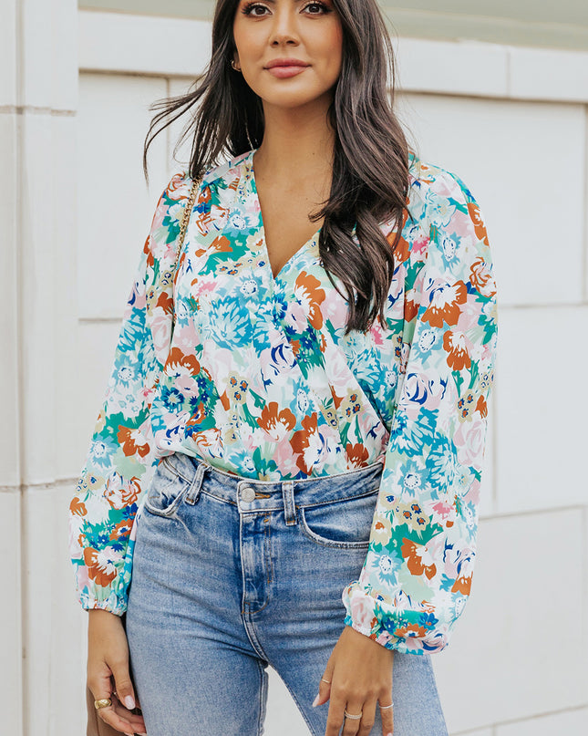 Floral Long Balloon Sleeve Bodysuit Floral