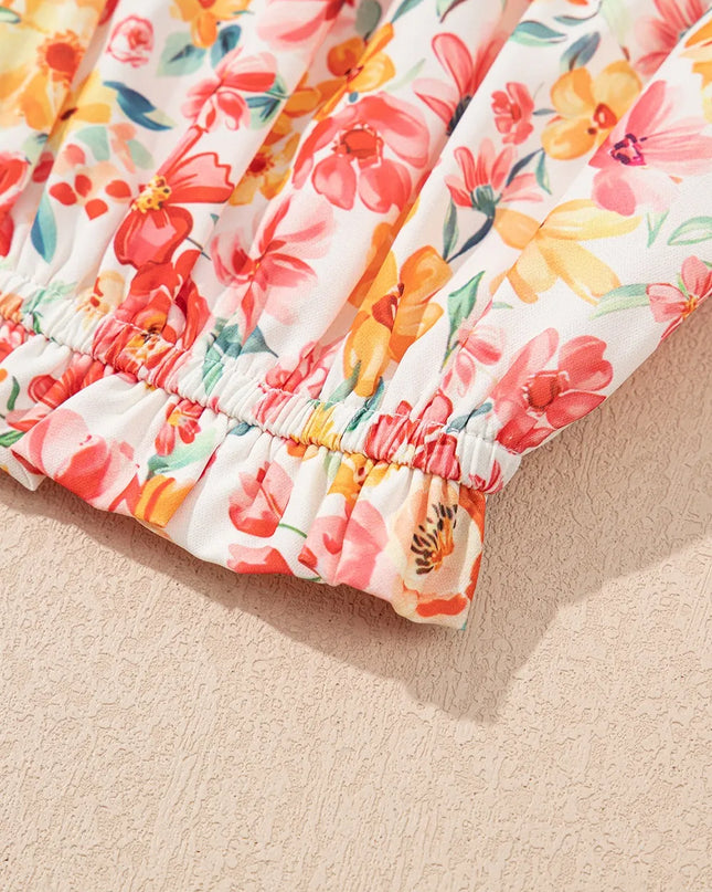 Boho Floral Bandeau Top and High Waist Wide Leg Pants Set