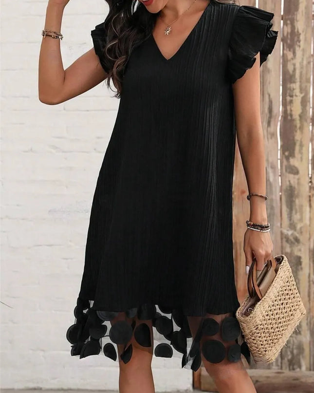 Ruffled V-Neck Cap Sleeve Dress