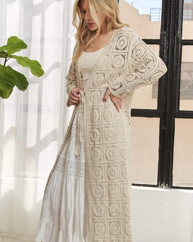 ADORA Long Sleeves Crochet Elastic Cardigan BEIGE