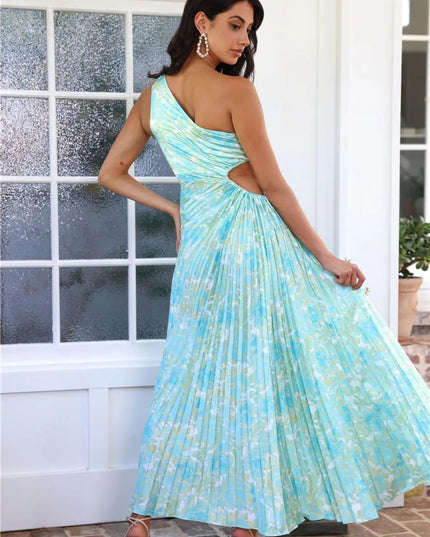 Full Size Single Shoulder Pleated Midi Dress Plus Size 