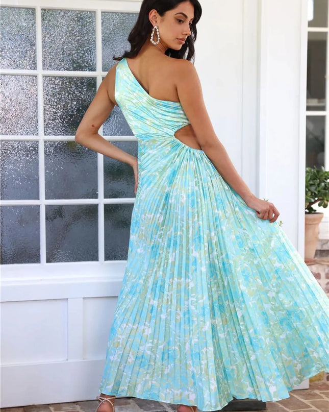 Full Size Single Shoulder Pleated Midi Dress Plus Size 