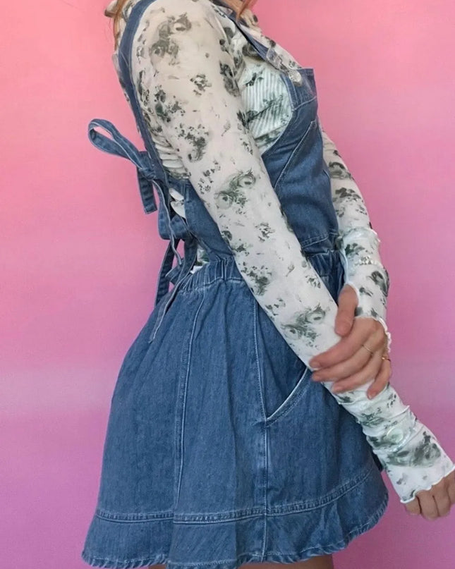 Wide Strap Square Neck Denim Overalls 
