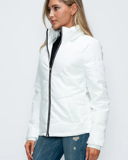 How Dare U Pocketed Zip Up Puffer Jacket with Removable Hood