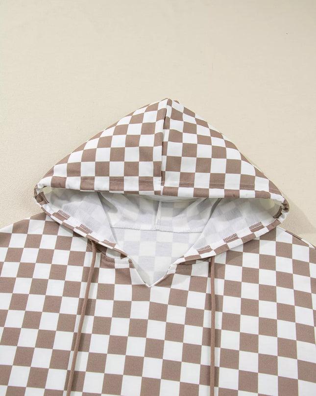 Checkered Pattern Oversized Drawstring Hoodie