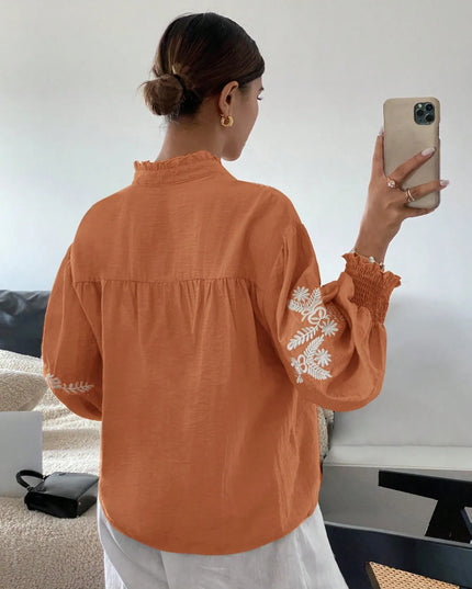 Embroidered Lantern Sleeve Blouse