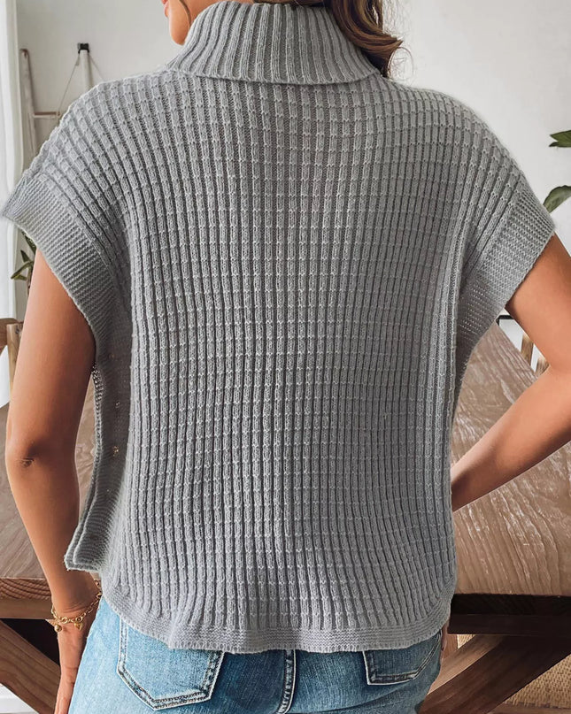 Turtleneck Side Decor Button Sweater Vest