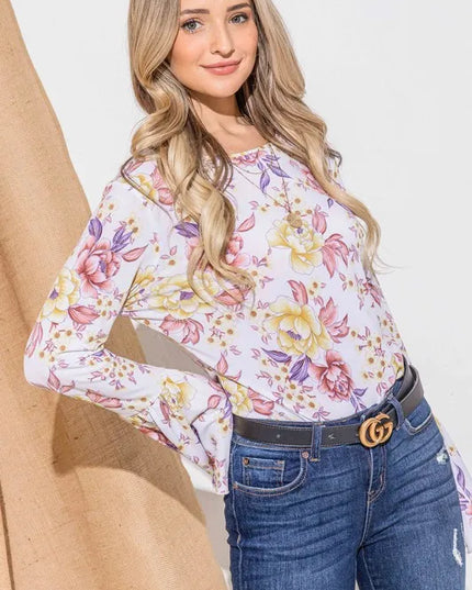 And The Why Floral Printed Bell Sleeve Casual Top 