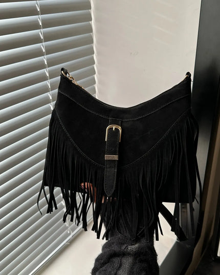 Fringe Solid Color Shoulder Bag 