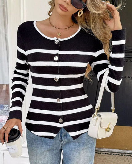 Striped Button-Up Knit Cardigan