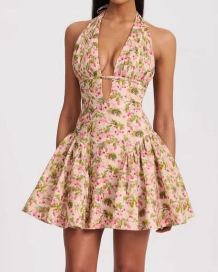 Floral Halter Neck Mini Dress
