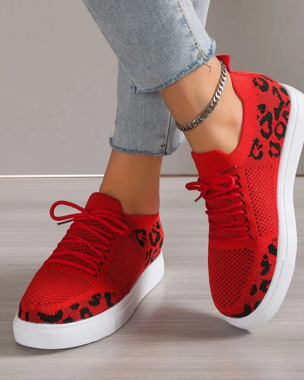 Lace-Up Leopard Flat Sneakers 