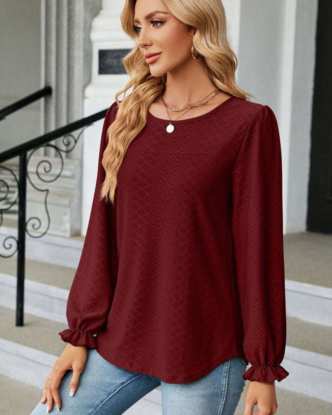 Round Neck Flounce Sleeve Blouse 