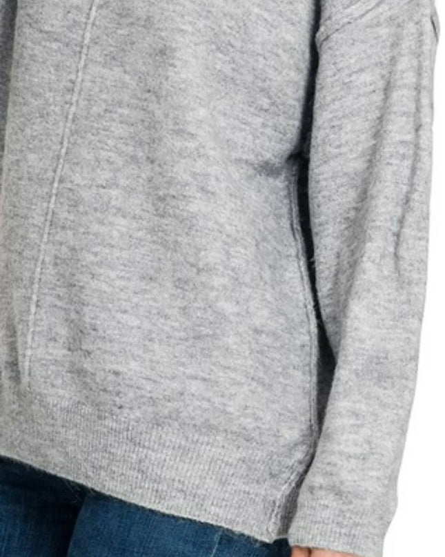 Zenana Melange Front Seam Round-Neck Sweater