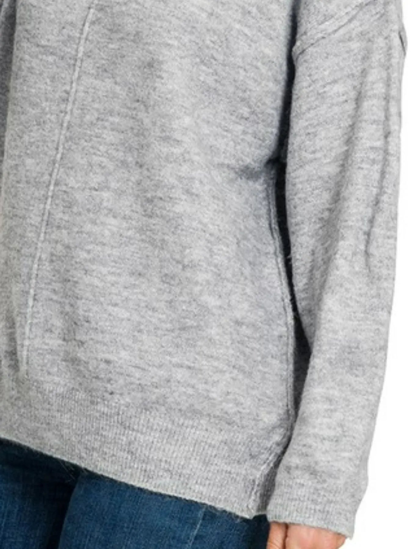 Zenana Melange Front Seam Round-Neck Sweater