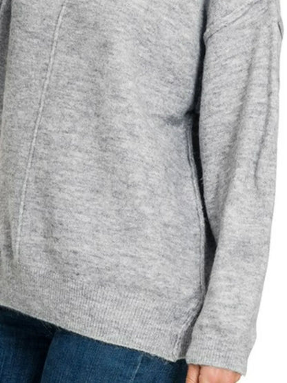 Zenana Melange Front Seam Round-Neck Sweater