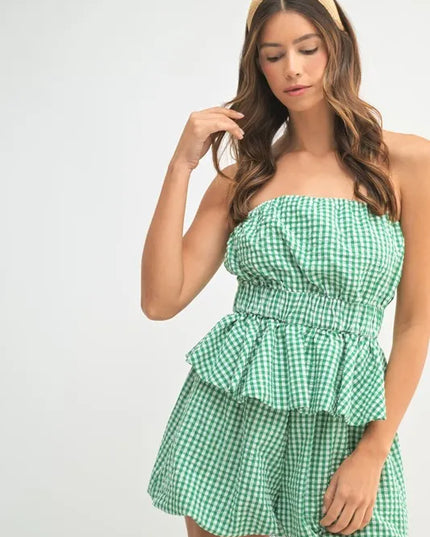 MABLE Gingham Tube Top and Shorts Set
