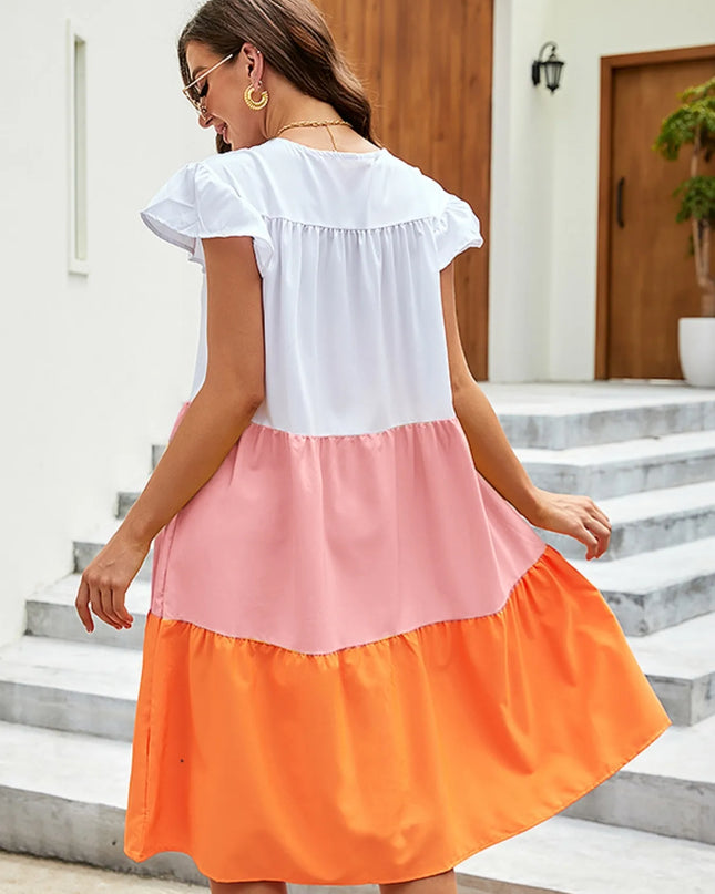 Plus Size Color Block Tiered Ruffle Summer Dress