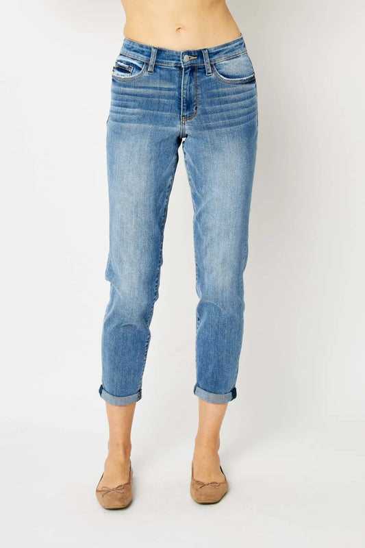Judy Blue Full Size Cuffed Hem Slim Jeans Medium