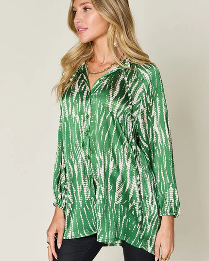 Double Take Full Size Printed Button Up Long Sleeve Shirt