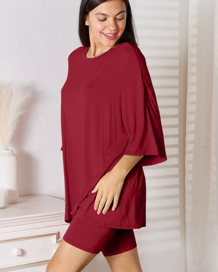 Basic Bae Full Size Soft Rayon Three-Quarter Sleeve Top and Shorts Set