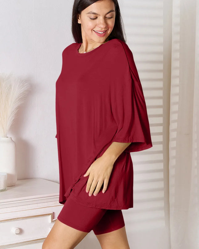 Basic Bae Full Size Soft Rayon Three-Quarter Sleeve Top and Shorts Set