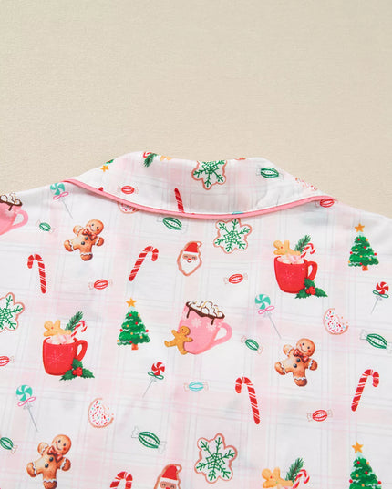 Christmas Spirit Cute Holiday Print Short Sleeve Shirt and Pants 2pcs Pajama Set