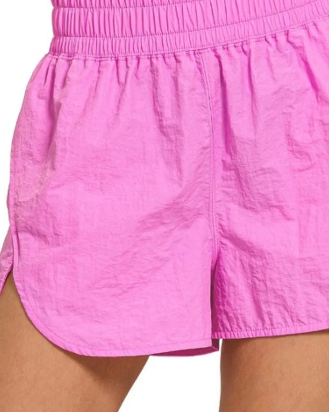 Zenana Windbreaker Smocked Waistband Running Shorts