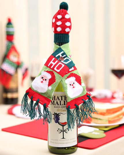 Christmas Hat and Scarf Wine Bottle Decoration Style A One Size