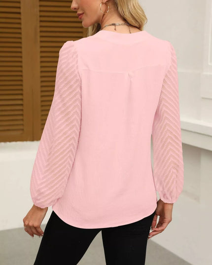 Notched Balloon Sleeve Blouse