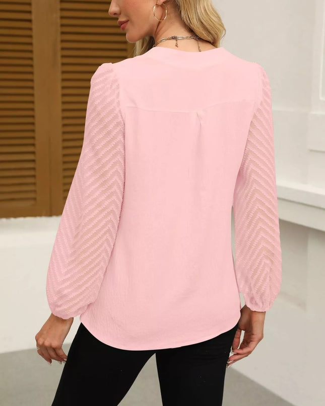 Notched Balloon Sleeve Blouse