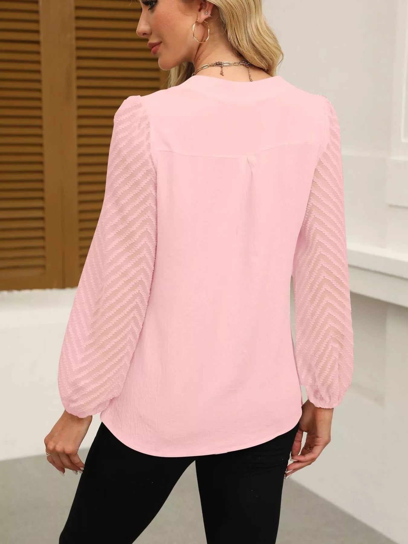 Notched Balloon Sleeve Blouse