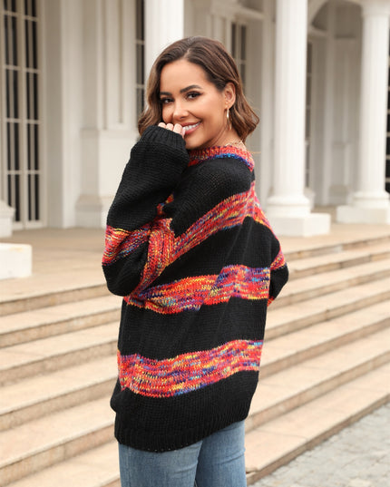 Angel Wings Striped Drop Shoulder Sweater