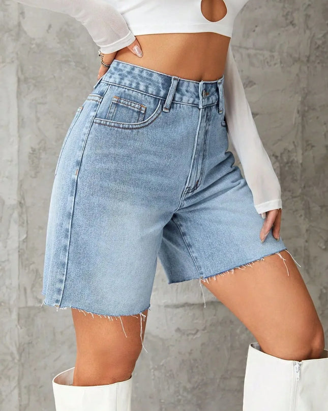 Frayed Hem Denim Shorts 
