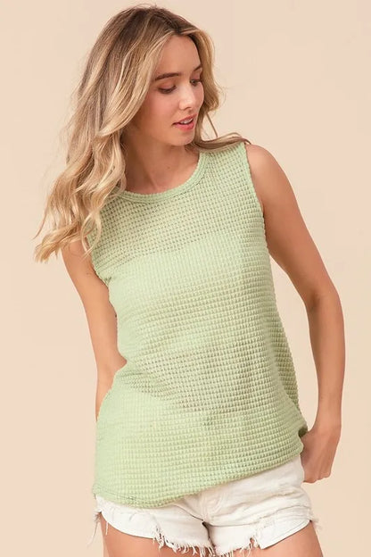 BiBi Popcorn Waffle Open Back Top with Tied Ribbon