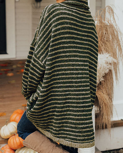 Striped Turtleneck Sweater with Pockets