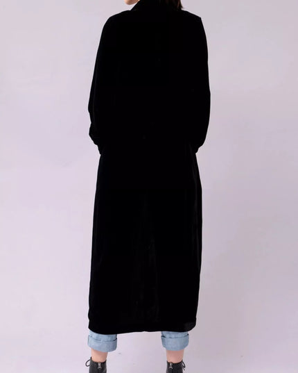 Velvet Lapel Collar Longline Coat