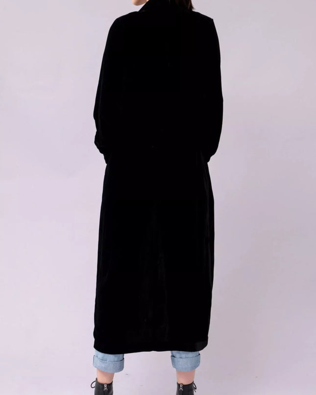 Velvet Lapel Collar Longline Coat