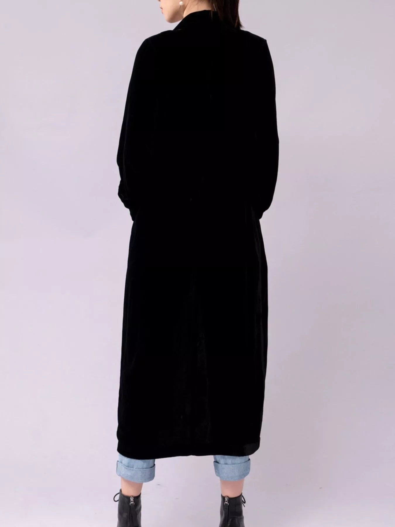 Velvet Lapel Collar Longline Coat