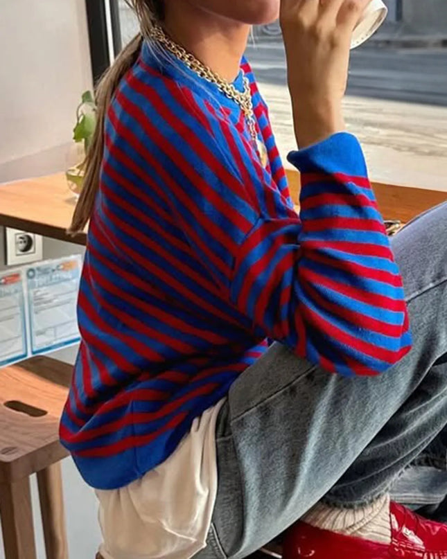Striped Round Neck Long Sleeve Sweater