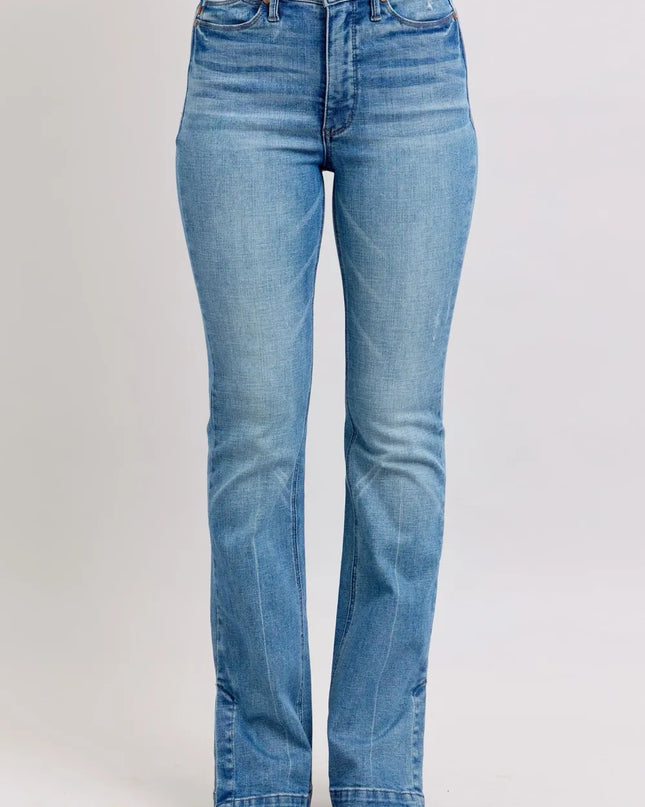 Judy Blue HW Tummy Control Vintage Wash Side Slit Slim Boot Jeans Medium