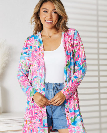 Double Take Floral Open Front Long Sleeve Cardigan