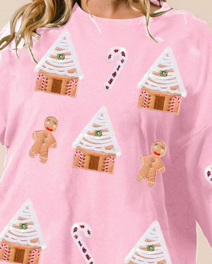 Christmas Gingerbread House Sequin Sweatshirt