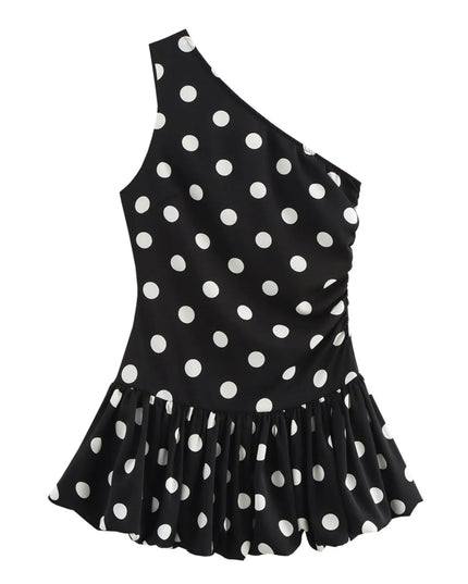 One-Shoulder Polka Dot Mini Dress