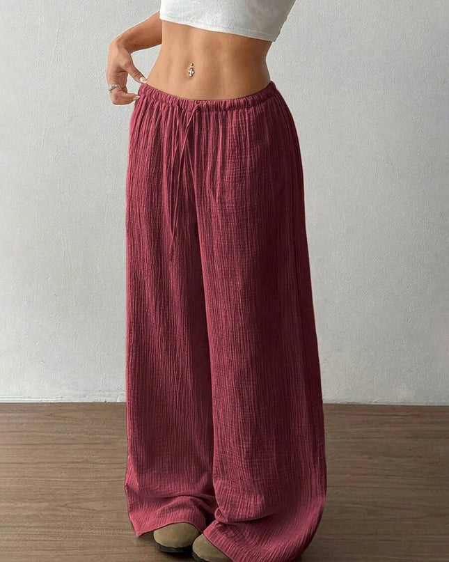Wide Leg Drawstring Casual Pants