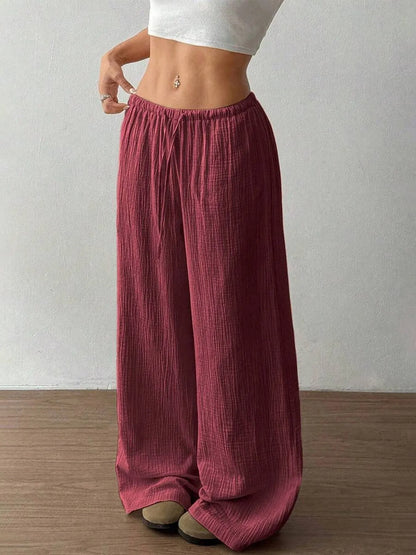 Wide Leg Drawstring Casual Pants