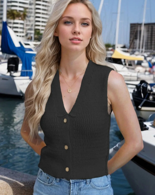 Button Down V-Neck Sweater Vest