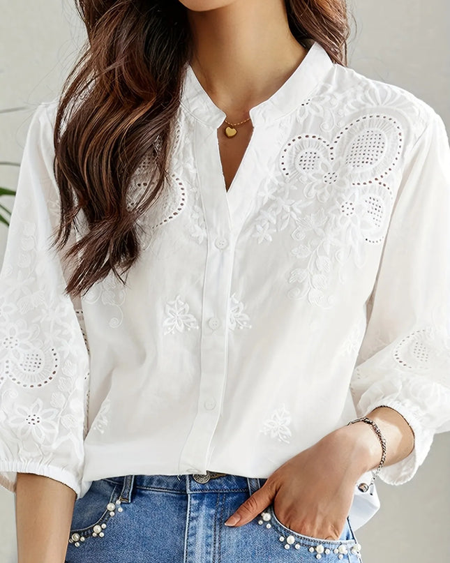 Embroidered Eyelet Button Up Shirt